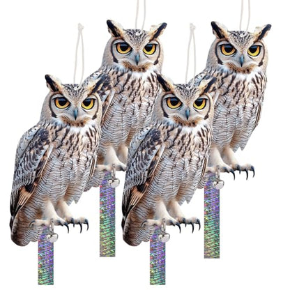 4PCS Garden Owl to Scare Pigeons Away from Porch, Flat Fake Owl to Keep Pigeon Away from Balcony, Hanging Plastic Owl, Woodpecker Scare Devices with Reflective Tape for Tree Patio Window Roof - color: Grey (2) - 4PCS