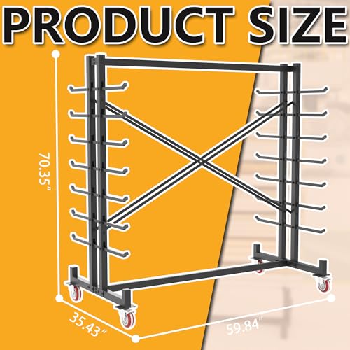 Lumber Storage Rack, Heavy-Duty 2000LBS Rolling Lumber Rack on Wheels, 7-Tier Wood Storage Rack with X-Braced Steel Frame, Pipe Rack Organizer Shelving Unit for Garage Workshop - style: With Wheel