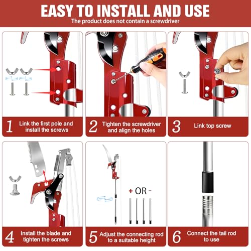 Pole Saw for Tree Trimming,Long Handle Branch Cutter Pole,Manual Pole Cutter for Yard Garden Patios Trees Branches Cutting (Red)