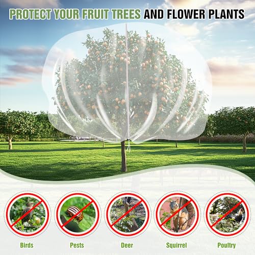 12.6 * 12FT Large Fruit Tree Netting, Tree Nets for Fruit Trees with Zipper and Drawstring, Insect Netting Barrier for Garden Blueberry Bushes Cherry Peach Apple Protection from Squirrels Birds Pests - size: 12.6FT x 12FT