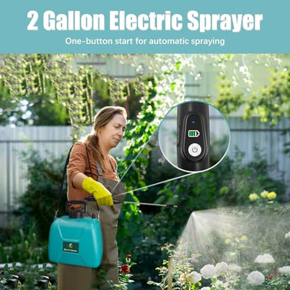 2 Gallon Battery Powered Sprayer, Electric Pump Sprayer in Lawn and Garden - color: Blue-green, size: 2 Gallon
