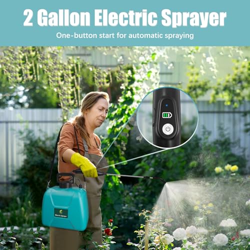 2 Gallon Battery Powered Sprayer, Electric Pump Sprayer in Lawn and Garden - color: Blue-green, size: 2 Gallon