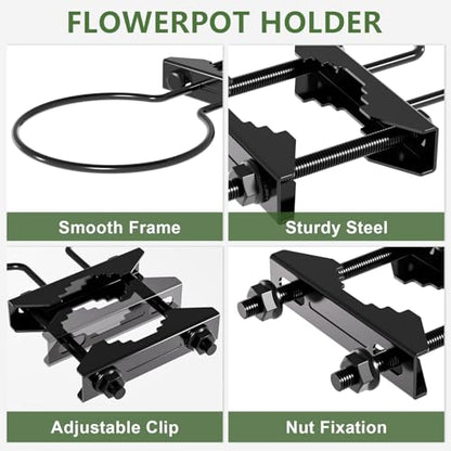 6" Clamp-On Flower Pot Ring, 4 Pack Heavy Duty Deck Flowerpot Holder Ring Metal Planter Hanger Hanging Plant Holder