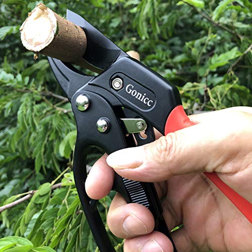 gonicc 8" Professional Ratchet Anvil Pruning Shears (GPPS-1011) - color: Black Ratchet Anvil Pruning Shears