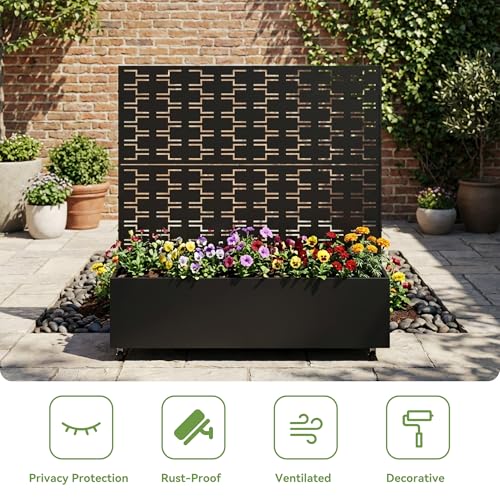 Metal Raised Garden Bed with Trellis and Wheels, 47"x47"x16" (Black-Brick) - color: Black-brick, size: 47"x47"x16"