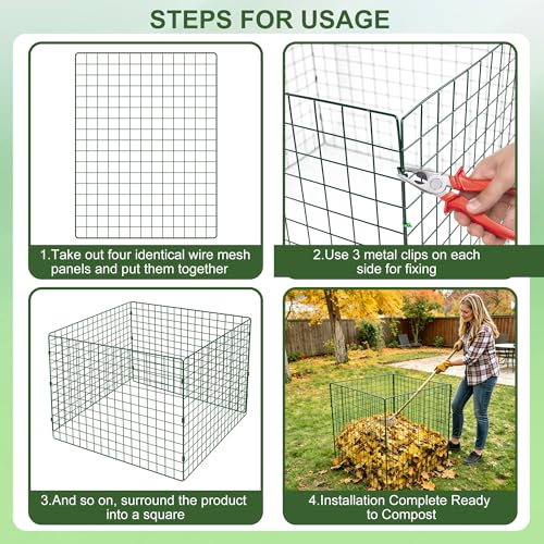 Large Compost Bin Outdoor, Square Mesh Garden Wire Compost Bin for Stacking Leaves and Yard Waste Green 36X36X28 Inches - color: Green