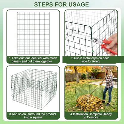 Large Compost Bin Outdoor, Square Mesh Garden Wire Compost Bin for Stacking Leaves and Yard Waste Green 36X36X28 Inches - color: Green