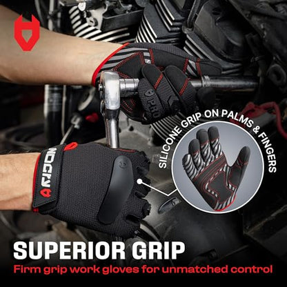 NoCry Heavy Duty Work Gloves for Men with Reinforced Palm and Non-Slip Grip - size: Large, style: Pro