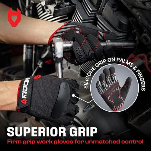 NoCry Heavy Duty Work Gloves for Men with Reinforced Palm and Non-Slip Grip - size: Medium, style: Pro
