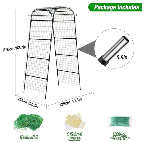 7Ft Garden Arch Trellis for Climbing Plants Outdoor, Heavy Duty Coated Metal Cucumber Trellis for Raised Beds, Tall Steel Gardening Arbor for Vegetables, Tomatoes, Grape, Bean (83’’ x 49’’ x 32’’)
