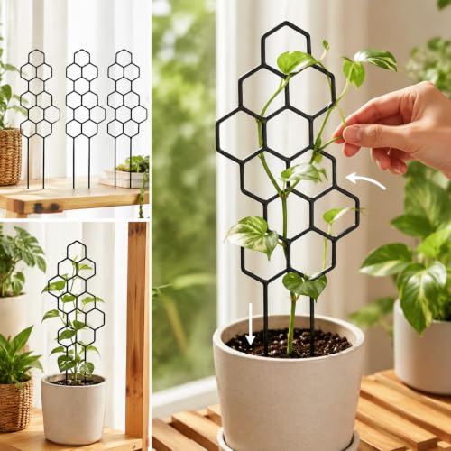Plant Climbing Trainers 3 pcs, 14.96 x 5.91 Inch Honeycomb Trellis Stakes for Potted Vines, Indoor Outdoor Garden Support for Flowers and Houseplants