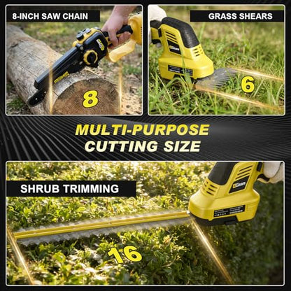 6-in-1 Cordless Pole Saw & Hedge Trimmer Combo & Grass Shear with Extension Pole Garden Tool with 2 * 4.0Ah Battery,180°Adjustable Angle,16Ft Reach,for Shrubs Pruning