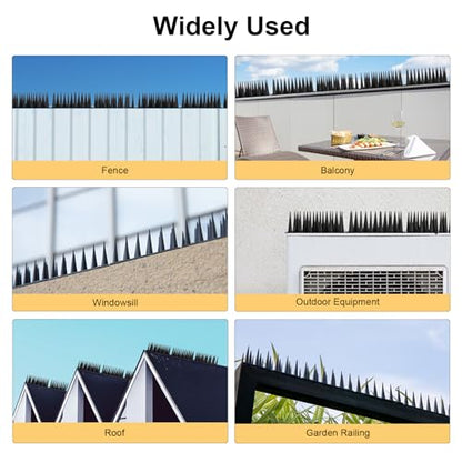 OFFO Bird Spikes for Pigeon Woodpecker Crow, Outdoor Use for Balcony Patio Window, Easy to Install, Black, Covers 12.5 Feet(3.8m) - color: Black
