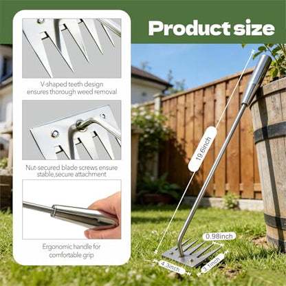 2Pcs Weed Puller Tool - 2026 Portable Manual Weeding Tools Gardening, 5 Teeth Head Stainless Steel Hand Garden Weeding Rake, Weed Remover Tool for Gardening Backyard Yard Farm Planting - color: Silver-2pcs