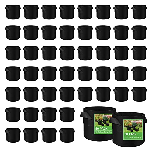 50 Pack 10 Gallon Plant Grow Bags, Breathable Felt Non-Woven Aeration Fabric Plant Grow Pots, Garden Planting Containers for Nursery Vegetable Flower Grow Bags with Handles (15.7x11.8inch) - size: 10 Gallon