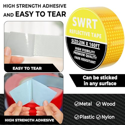 SWRT Reflective Tape 2 Inch x 160 Ft DOT-C2 Shining Star Fade Resistant Yellow Reflective Tape Outdoor Waterproof Strong Adhesive Safety Warning Tape Reflector Conspicuity Tape for Trailer Truck Bike - size: 2 Inch x 160 Ft