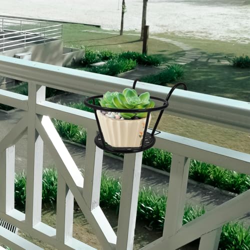 Hemoton 3 Pack Hanging Flower Pot Rack Iron Art Railing Pot Holders Outdoor Balcony Planters for Porch Deck Fence Ledge Garden