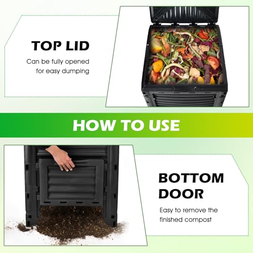 Happygrill Outdoor Compost Bin, Composting Box w/Top Flip Latch-on Lid,80 Gallons Composter for Kitchen Waste & Garden Scraps, Compost Barrel for Fast Creation of Fertile Soil (Black) - color: Black