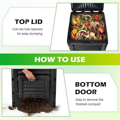 Happygrill Outdoor Compost Bin, Composting Box w/Top Flip Latch-on Lid,80 Gallons Composter for Kitchen Waste & Garden Scraps, Compost Barrel for Fast Creation of Fertile Soil (Black) - color: Black