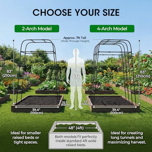 Garden Arch Trellis for Climbing Plants, 83" High Metal Cucumber Trellis & Tomato Cage, Rustproof Steel Tunnel Support for Squash, Pumpkin, Vegetables with Screw Fixation (32.3" L x 39.4" W) - style: 83" High x 32" Long (2-Arch)