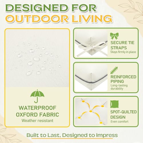 Oxford Fabric Swing Cushions with Backrest & Tie Straps for Patio Bench - color: Cream