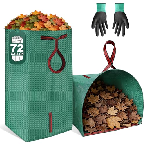 Yard Waste Bags 72 Gal 2-Pack, Reusable No-Bend Dustpan Leaf Bags