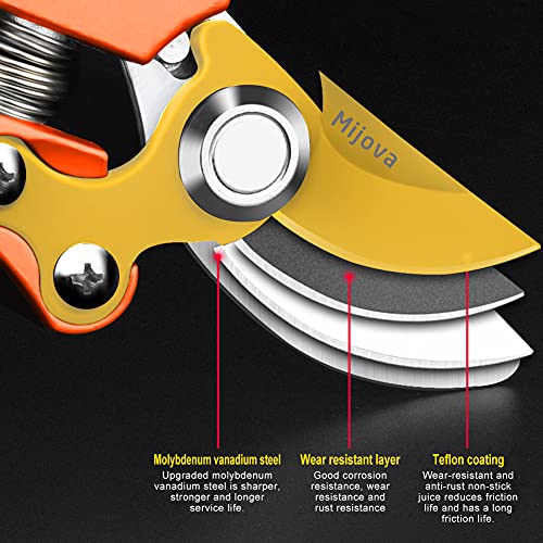 Garden Shears, Sharp Japanese SK5 Steel Blade Effortlessly Prunes 1/4" Branches, Hand Pruners Heavy Duty Professional Bypass, Garden Scissors & Flower Trimmers (golden) - color: Golden