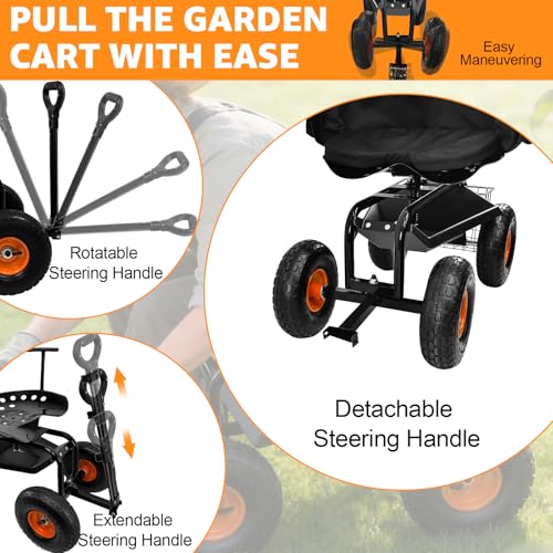 Garden Cart Rolling Workseat with Wheels Gardening Stool