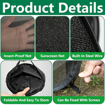 2Pcs Pop Up Garden Netting Bug and Shade Cover,Plant Sun Shade Netting Tent - color: Black-28x28x30 Inch