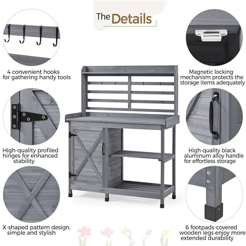 Yaheetech Outdoor Potting Bench with Storage, Planting Table for Patio,Gray - color: Gray