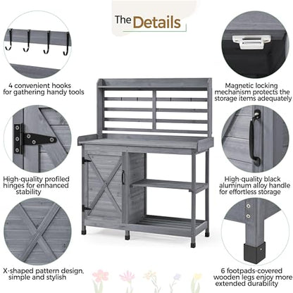 Yaheetech Outdoor Potting Bench with Storage, Planting Table for Patio,Gray - color: Gray