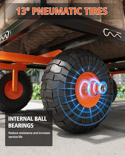 1200 LBS Heavy Duty Steel Garden Cart, 3-in-1 Yard Wagon, 13" Air Tires - color: Black + Orange, size: 1200LBS