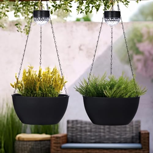SUNNYPARK 2 Pack Solar Hanging Planters for Plants Outdoor - color: Black