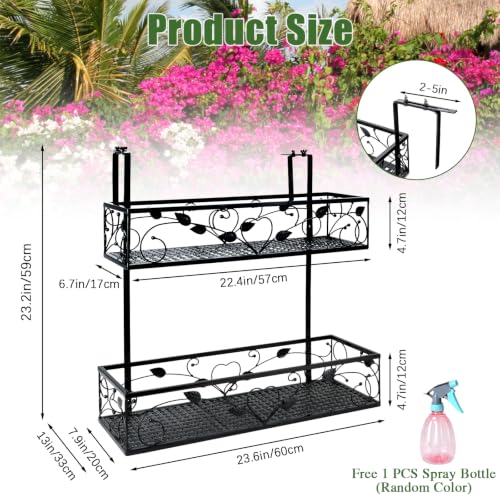 2-Tier Hanging Railing Flower Pot Holder with Adjustable Hooks