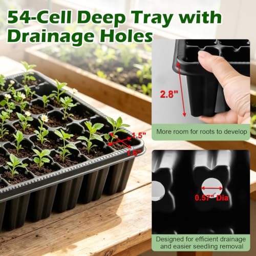 10-Pack Seed Starter Trays with 5" Tall Humidity Domes & 54-Cell Deep Trays - size: 10p Trays+Domes+54 Cells