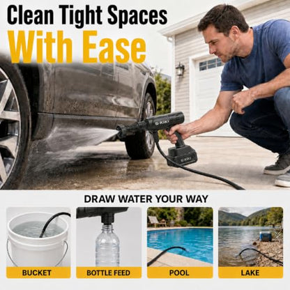Cordless Portable Power Cleaner, Ultra-Light Handheld Spray Washer Cleaning Tool with 2 Batteries & Charger, Flexible Hose, Foam Bottle, 6in1 Nozzle, Storage Case for Home, Car, Patio, Camping, Boats