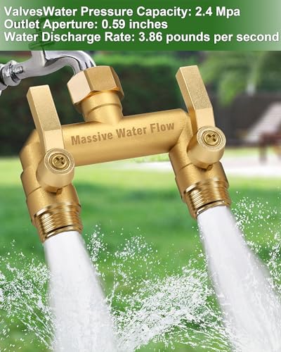 Hose Splitter 2 Way Heavy Duty, Solid Brass Full Flow Outdoor Faucet and Garden Hose Splitters, Water Spigot Splitter T Adapter, All Metal Water Connector with Shut-Off Valve, 3/4 - Inch GHT Thread - style: Brass 2 way