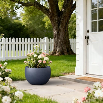 Kante Large Round Bowl Charcoal Concrete Planter 20" Dia, Outdoor - color: Charcoal, size: 19.9" d