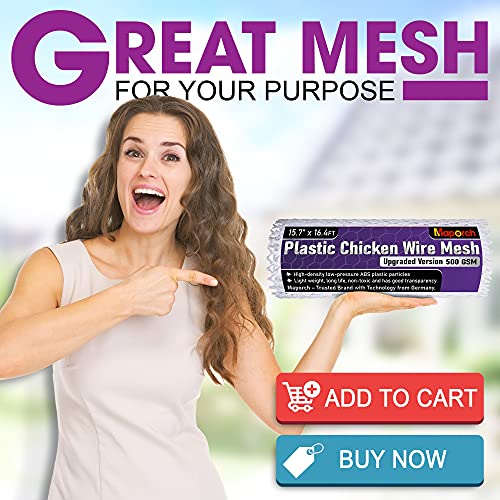 MaPorch Plastic Chicken Wire Mesh Fence with Scissors - White Mesh, 15.7" x 16.4 ft - Quick-Install Chicken Wire Fencing - Durable Garden Netting Plant Protectors from Animals - Pet & Poultry Netting
