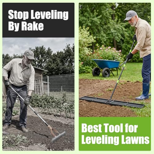 GARDTECH 48x10 Inch Lawn Leveling Rake Heavy Duty Adjustable Handle Yard Tool – Reinforced Steel Landscape Rake for Lawn Leveling, Soil Grading, Golf Course & Backyard Care - size: 48''x10''