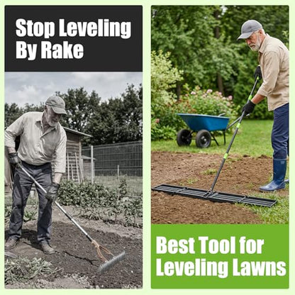 GARDTECH 48x10 Inch Lawn Leveling Rake Heavy Duty Adjustable Handle Yard Tool – Reinforced Steel Landscape Rake for Lawn Leveling, Soil Grading, Golf Course & Backyard Care - size: 48''x10''