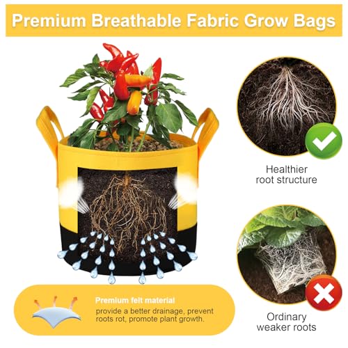 Grow Bags 5Gal/7Gal/10Gal * 2 ，6 Pack Vegetable/Flower/Plant Grow Bags ，Plant Fabric Pots with Handles for Garden and Outdoor Planting (6 Colour, 5Gal/7Gal/10Gal*2) - size: 5Gal/7Gal/10Gal*2