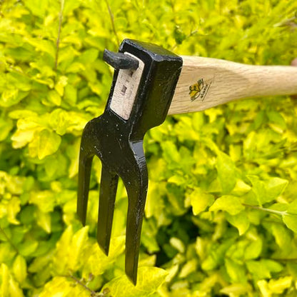 14 inch Japanese Hand Tiller/Rake for Garden, 3-tines Cultivator, Without Welding, Oak Handle, for Digging, Soil Preparation, Chopping Through Roots and Hard Soil and Other Gardening tasks