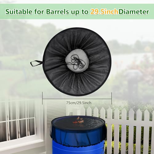 Tryly 2Pcs Mesh Cover for Rain Barrels, Pop Up Rain Barrel Net Cover with Drawstring, Water Collection Buckets Cover, Rain Barrel Netting Screen to Block Leaves and Debris Falling in (29.5inch) - size: 29.5inch