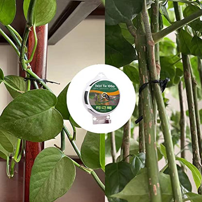 Twist Tie, 328 Feet (100m), Black Cable Ties with Cutter, Garden Plant Ties Reusable, for Plants, Tomatoes, Gardening - color: Black