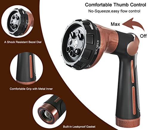 FANHAO Heavy Duty Garden Hose Nozzle, Metal Hose Sprayer Easy Thumb Control - color: Brown