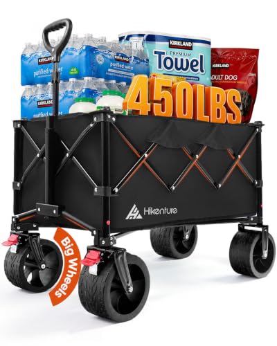 Hikenture Foldable Beach Wagon with Big Wheels for Sand, 450 lbs Capacity
