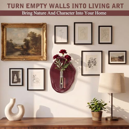 Modern Wall Mounted Resin Vase with Magnetic Glass Tube, Maroon - color: Maroon