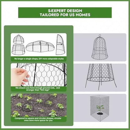Decoroca 2 PCS Garden Cloches for Plants - Chicken Wire Plant Protectors - size: 2pcs-13.4x13in