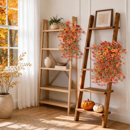 INQCMY Artificial Fall Flowers for Outdoors Faux Mums UV Resistant - color: Orange Fall Red
